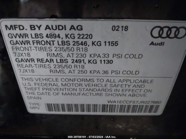 WA1ECCFS7JR027680 Audi Q3 2.0t Premium/2.0t Sport Premium