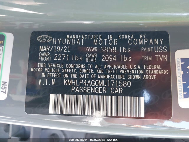 KMHLP4AG0MU171580 Hyundai Elantra Limited