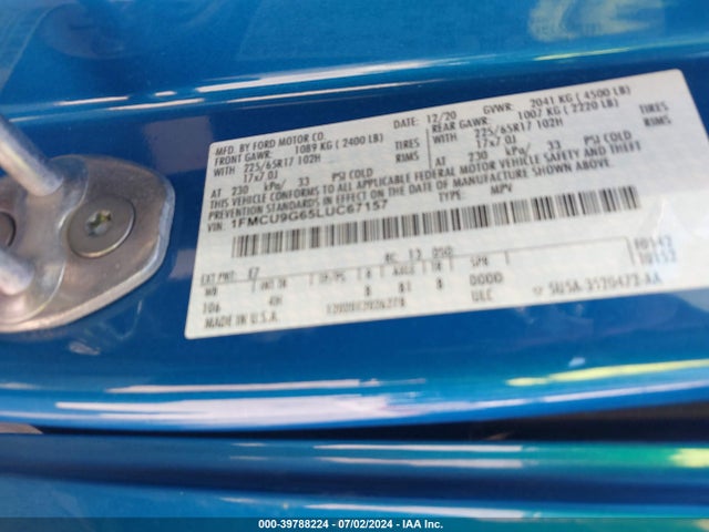 Ford ESCAPE SE 2020 1FMCU9G65LUC67157 Image 9