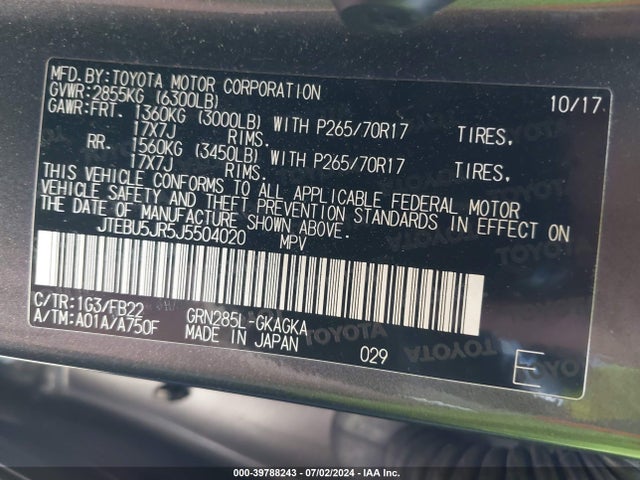 Toyota 4RUNNER SR5 2018 JTEBU5JR5J5504020 Image 9