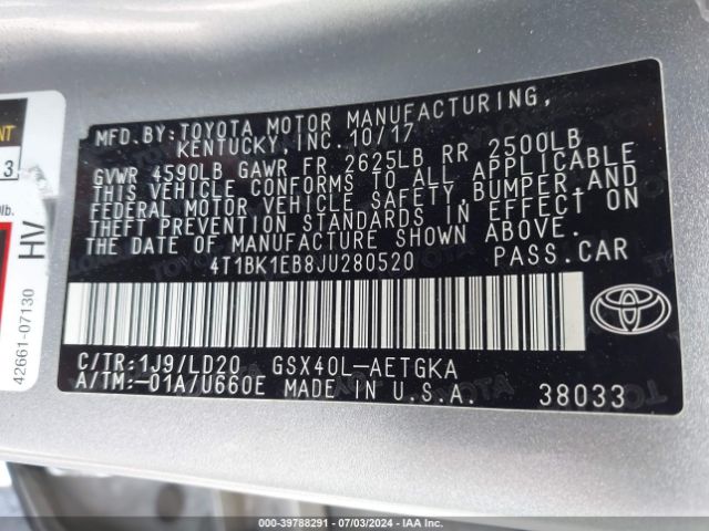 4T1BK1EB8JU280520 Toyota AVALON XLE