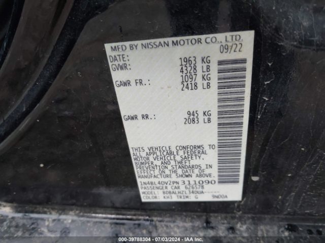 1N4BL4DV2PN311090 Nissan Altima Sv Fwd