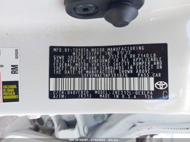 Toyota COROLLA LE 2022 5YFVPMAE1NP301876 Image 9