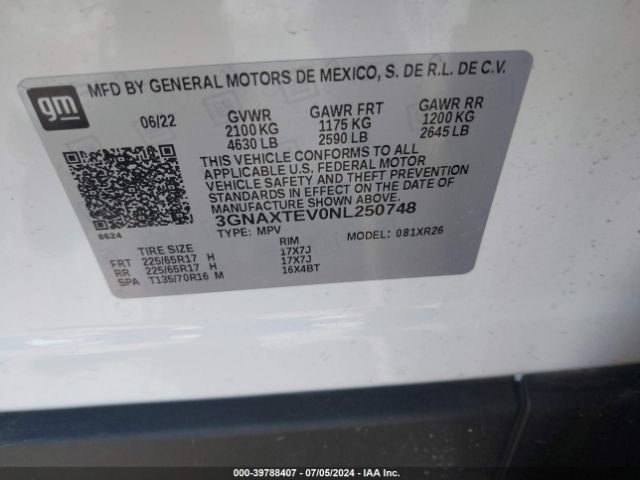 3GNAXTEV0NL250748 Chevrolet Equinox Awd 2fl