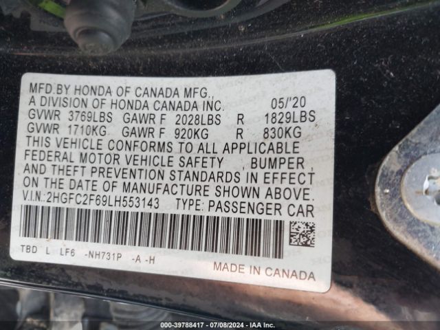 2HGFC2F69LH553143 Honda Civic Lx