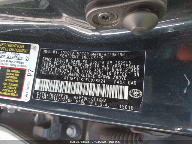 Toyota CAMRY SE 2015 4T1BF1FK0FU078524 Image 9
