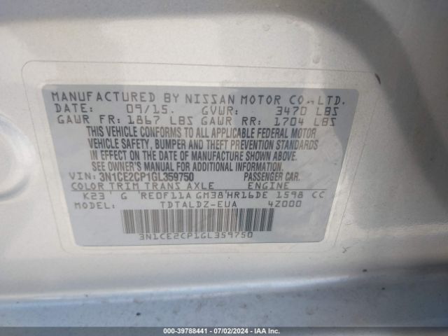 3N1CE2CP1GL359750 Nissan Versa Note S (sr)/s Plus/sl/sr/sv