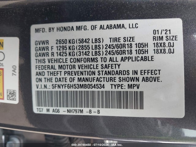Honda Pilot Awd Ex-l 2021 5FNYF6H53MB054534 Image 9