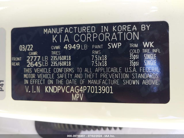KNDPVCAG4P7013901 KIA Sportage Hybrid Ex