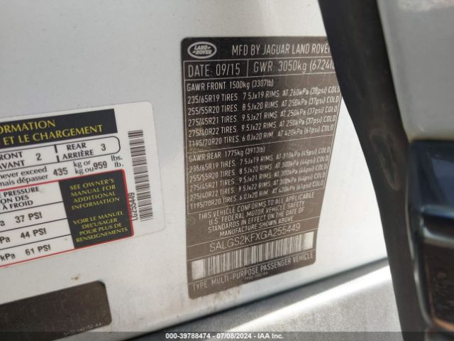 SALGS2KFXGA255449 Land Rover Range Rover 3.0l V6 Turbocharged Diesel Hse Td6