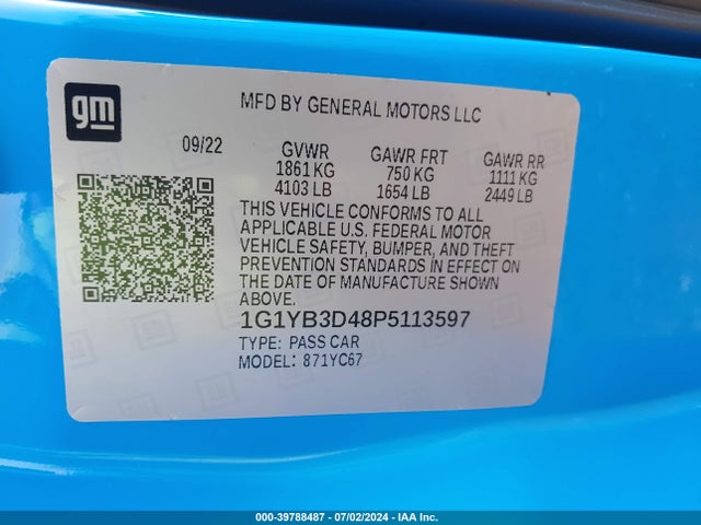 Chevrolet Corvette Stingray Rwd  2lt 2023 1G1YB3D48P5113597 Image 9