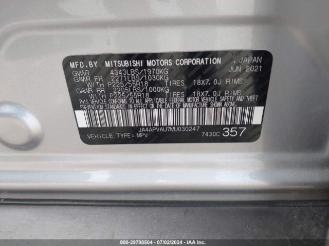 JA4APVAU7MU030247 Mitsubishi Outlander Sport 2.0 Se 2wd