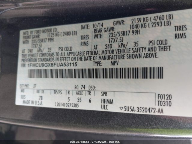 1FMCU9GX8FUA53115 Ford ESCAPE SE