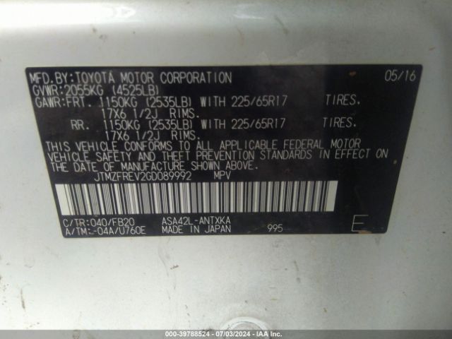 JTMZFREV2GD089992 Toyota RAV4 LE