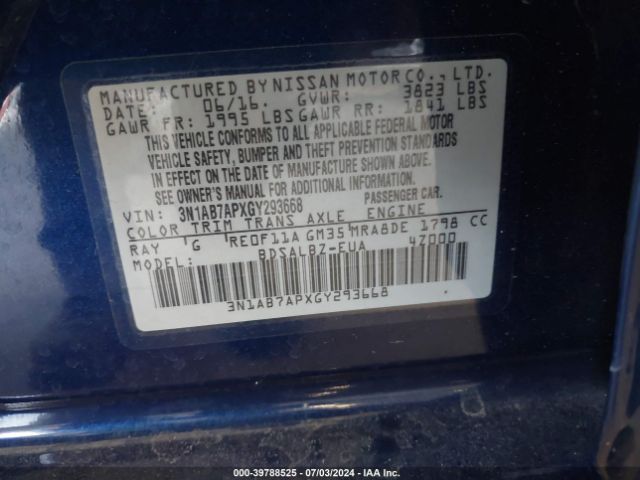 3N1AB7APXGY293668 Nissan SENTRA S