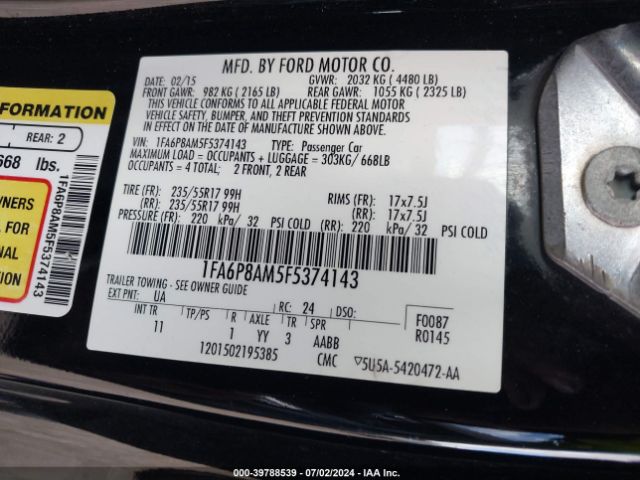 1FA6P8AM5F5374143 Ford Mustang V6