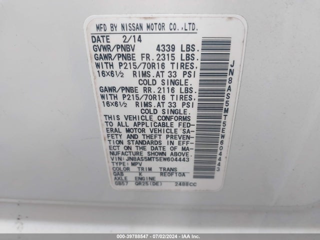 Nissan Rogue Select S 2014 JN8AS5MT5EW604443 Image 9