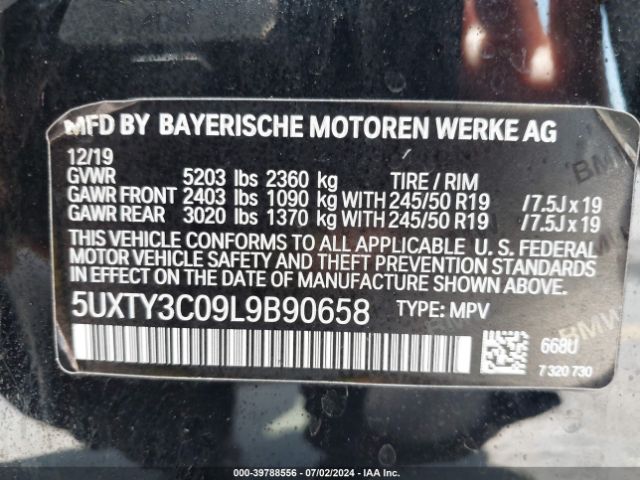 5UXTY3C09L9B90658 BMW X3 Sdrive30i