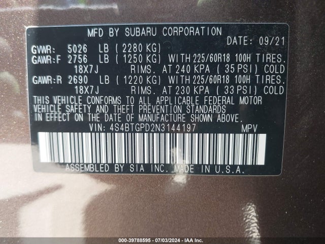 4S4BTGPD2N3144197 Subaru Outback Touring Xt