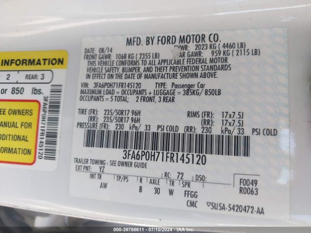 3FA6P0H71FR145120 Ford FUSION SE