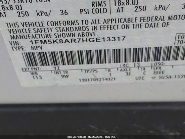 1FM5K8AR7HGE13317 Ford Utility Police Interceptor