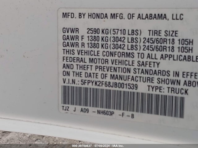 Honda Ridgeline Rtl-t 2018 5FPYK2F68JB001539 Image 9