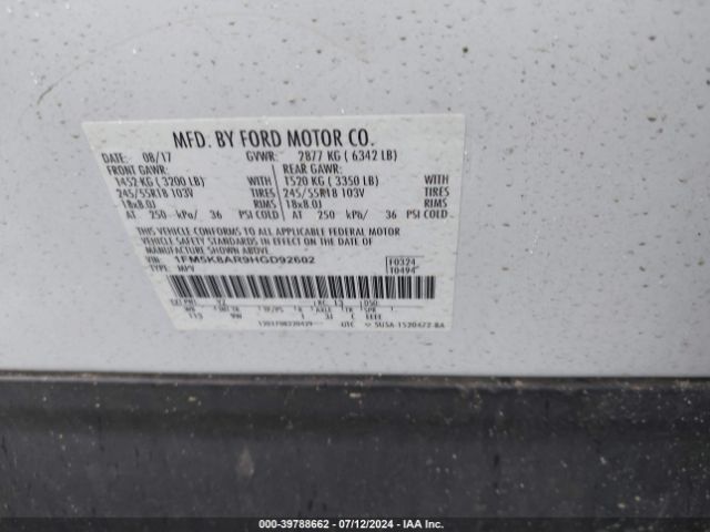 1FM5K8AR9HGD92602 Ford Utility Police Interceptor