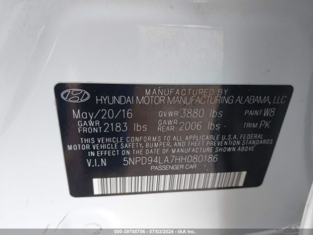 5NPD94LA7HH080186 Hyundai Elantra Eco