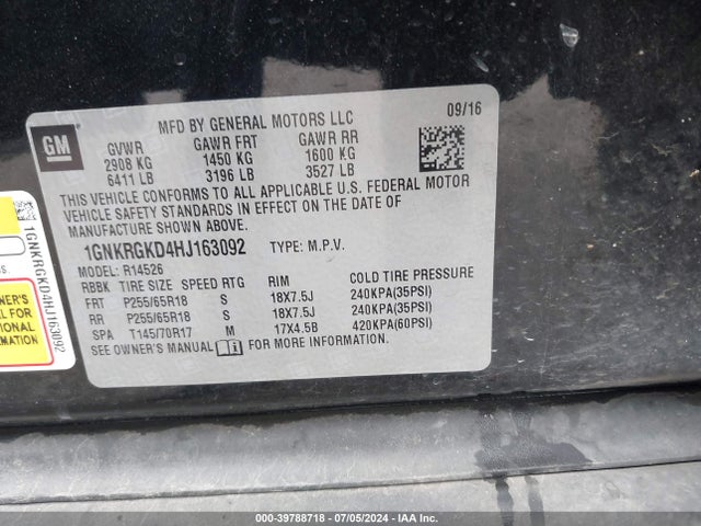 Chevrolet Traverse 1lt 2017 1GNKRGKD4HJ163092 Image 9