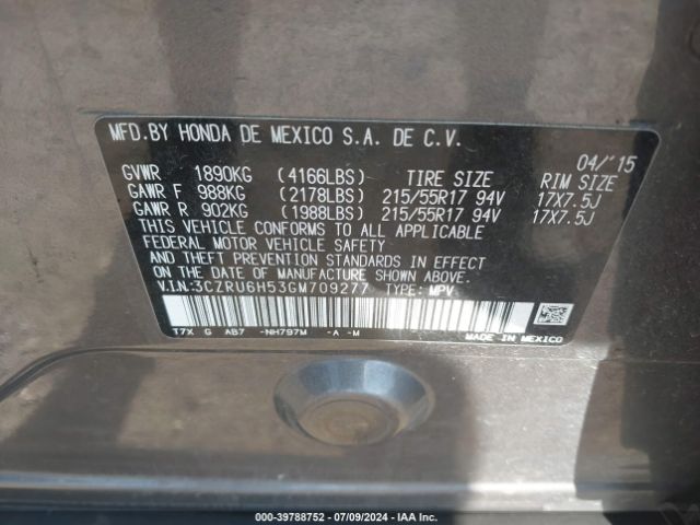 3CZRU6H53GM709277 Honda HR-V EX