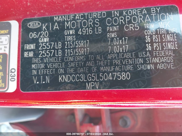 KNDCC3LG5L5047580 KIA Niro Ev Ex