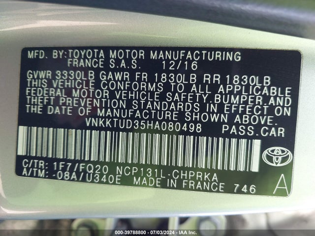 Toyota YARIS L 2017 VNKKTUD35HA080498 Image 9