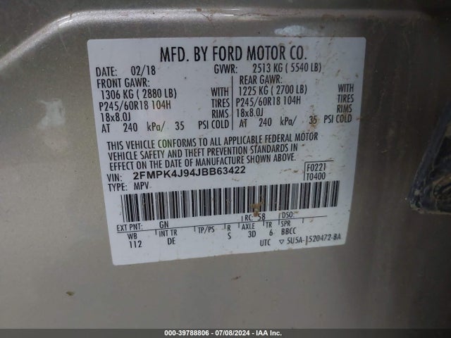Ford EDGE SEL 2018 2FMPK4J94JBB63422 Image 9