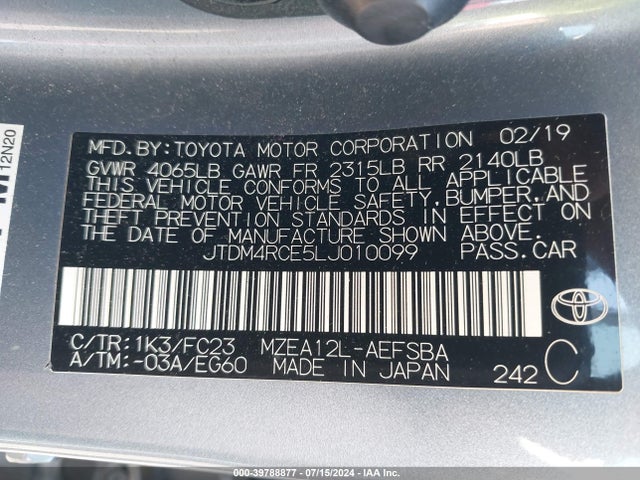 Toyota Corolla Se  6mt 2020 JTDM4RCE5LJ010099 Image 9