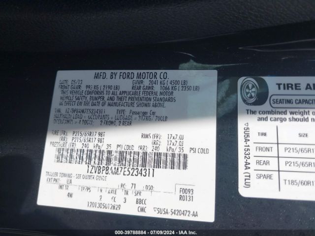 1ZVBP8AM7E5234311 Ford Mustang V6 Premium