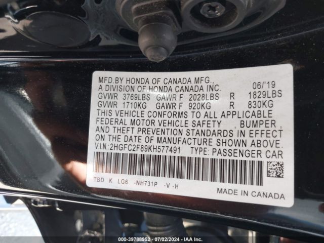 2HGFC2F89KH577491 Honda Civic Sport
