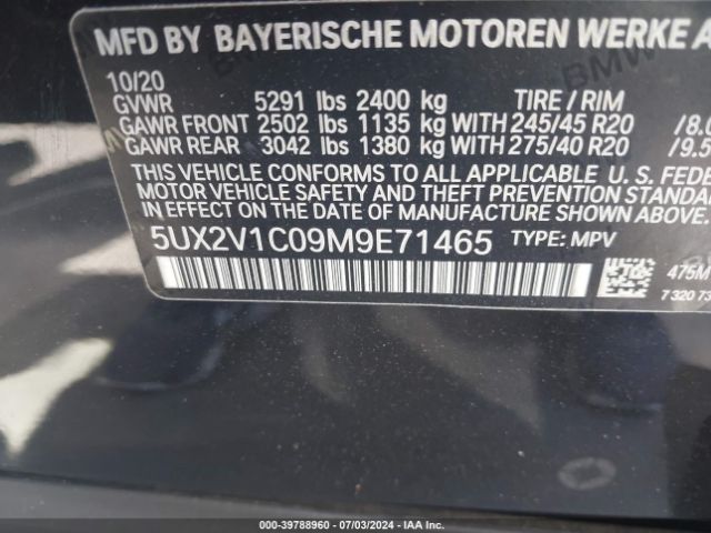 5UX2V1C09M9E71465 BMW X4 Xdrive30i