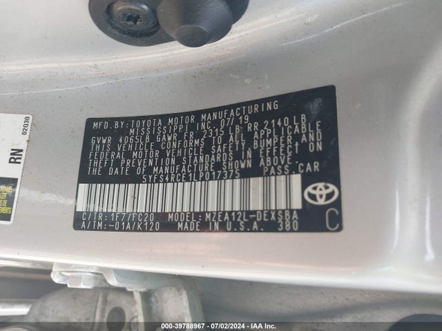 Toyota COROLLA SE 2020 5YFS4RCE1LP017375 Image 9