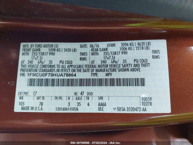 Ford ESCAPE S 2017 1FMCU0F79HUA78864 Image 9