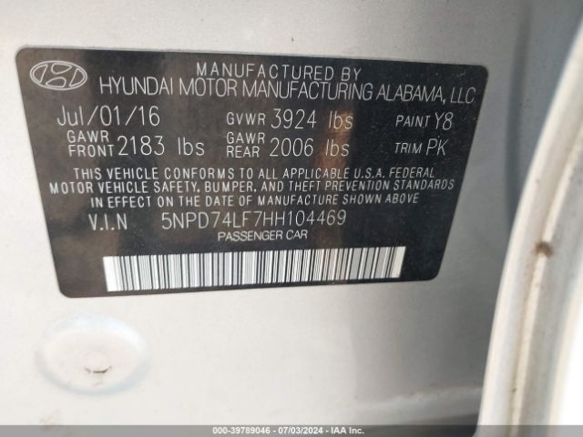 5NPD74LF7HH104469 Hyundai ELANTRA SE