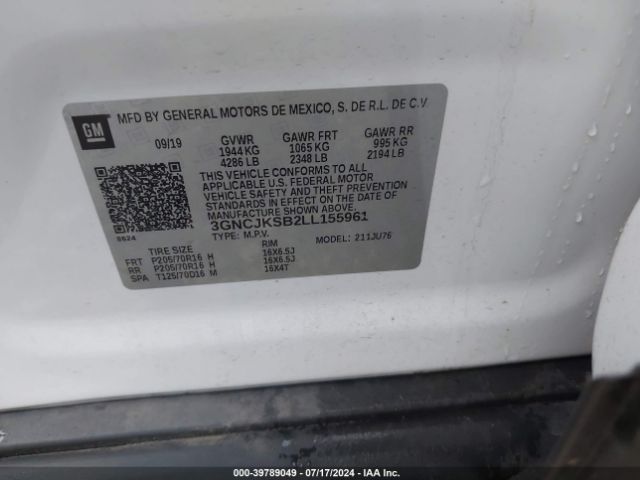 3GNCJKSB2LL155961 Chevrolet Trax Fwd Ls
