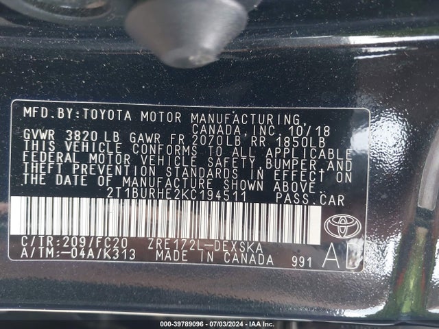 Toyota COROLLA SE 2019 2T1BURHE2KC194511 Image 9