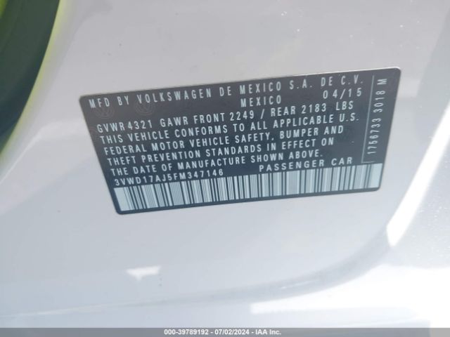 3VWD17AJ5FM347146 Volkswagen Jetta 1.8t Sport