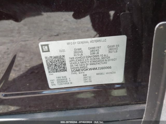1GNEVGKW4MJ160066 Chevrolet Traverse Awd Lt Cloth