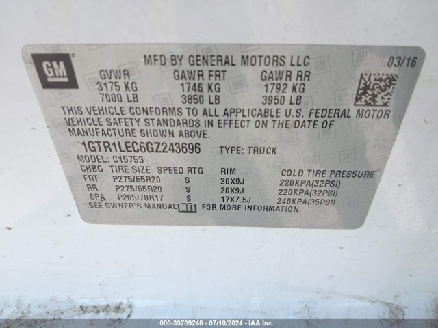 1GTR1LEC6GZ243696 GMC SIERRA 1500