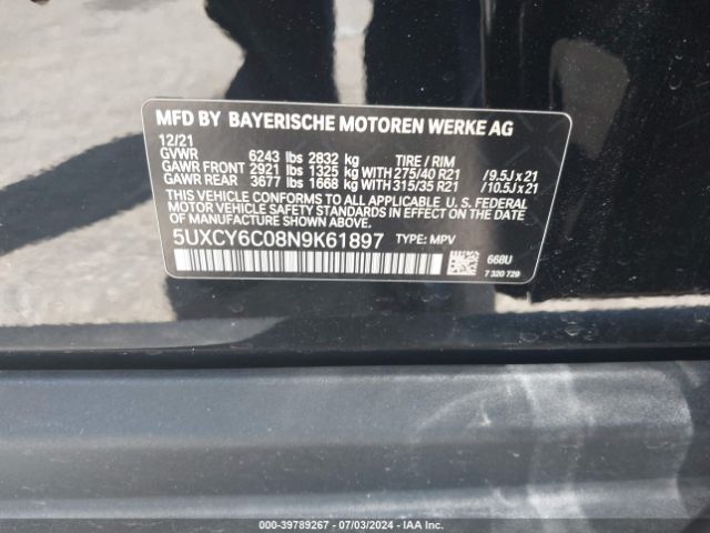 5UXCY6C08N9K61897 BMW X6 Xdrive40i