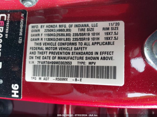 7FART6H99ME002653 Honda Cr-v Hybrid Touring