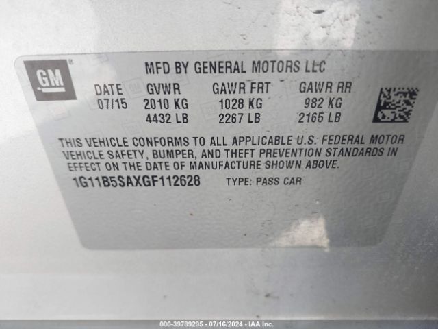 1G11B5SAXGF112628 Chevrolet Malibu Limited Ls
