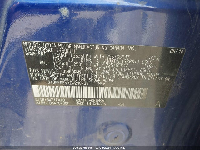 Toyota Rav4 Xle 2014 2T3RFREVXEW218738 Image 9
