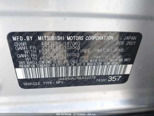JA4ARUAU7MU022279 Mitsubishi Outlander Sport 2.0 Be Awc/2.0 Es Awc/2.0 Le Awc/2.0 Se Awc